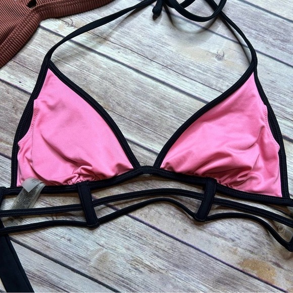 Zaful + Victoria's Secret PINK Small Bikini Top Bundle Black Pink Brown Waffle - Picture 4 of 7